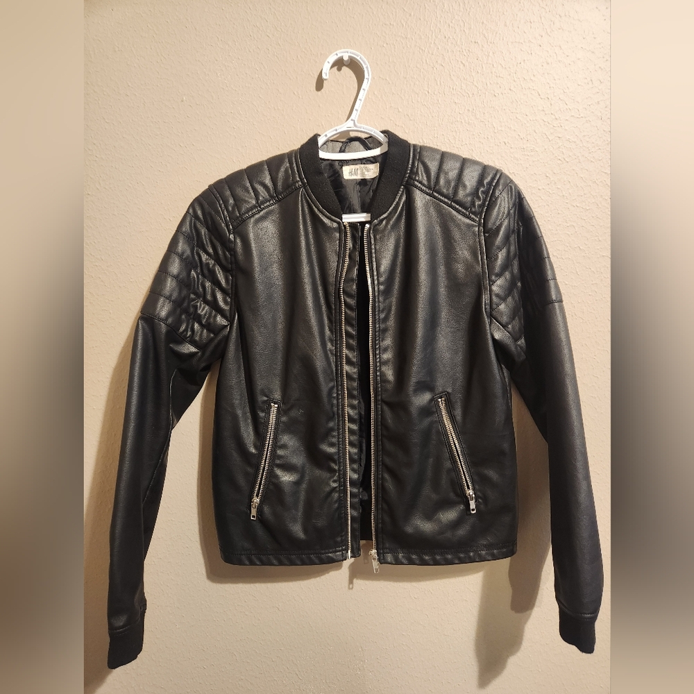 H&M Black Quilted Faux Leather Jacket